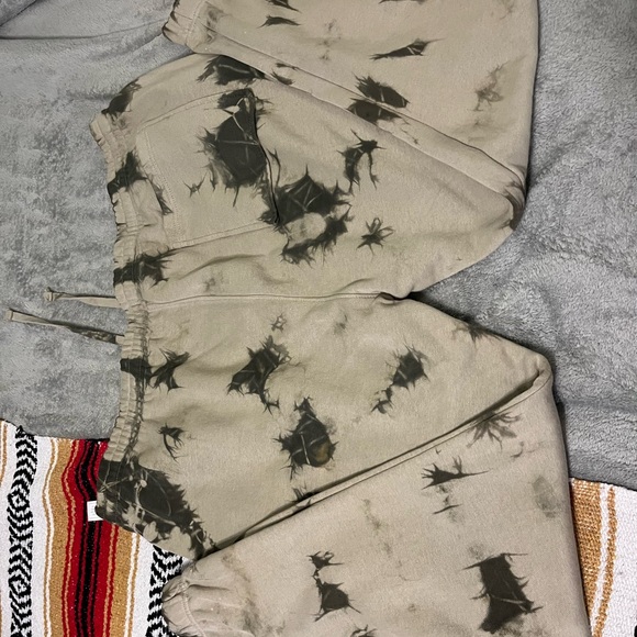 Men’s Tie Dye Jogger Sweatpants Beige Green Elastic Waist Drawstring - Picture 5 of 11